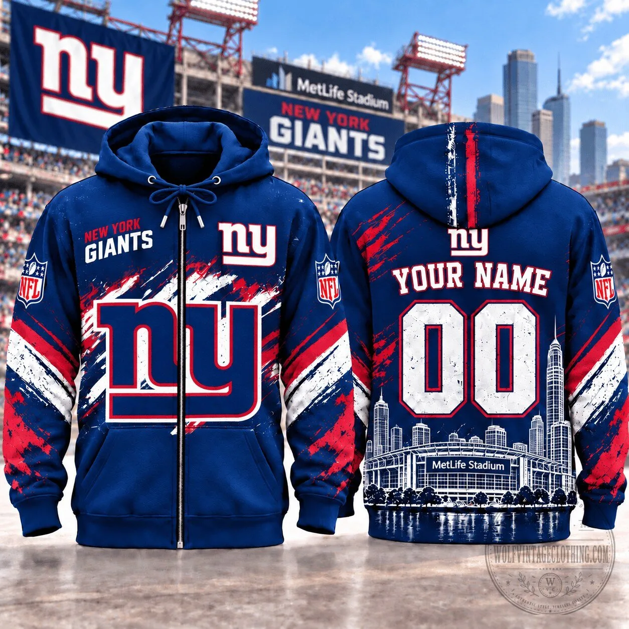 New York Giants Custom Name and Number MetLife Stadium NFL Football Hoodie