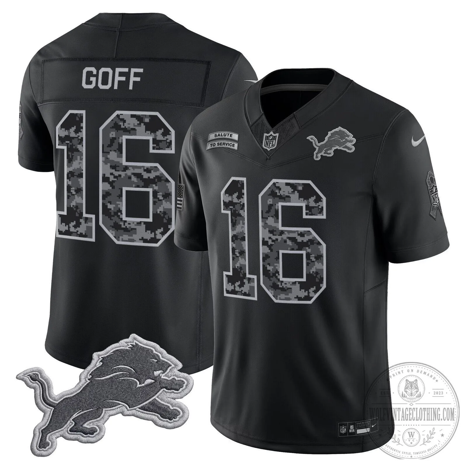 Detroit Lions Jared Goff Salute To Service Black Football Jersey