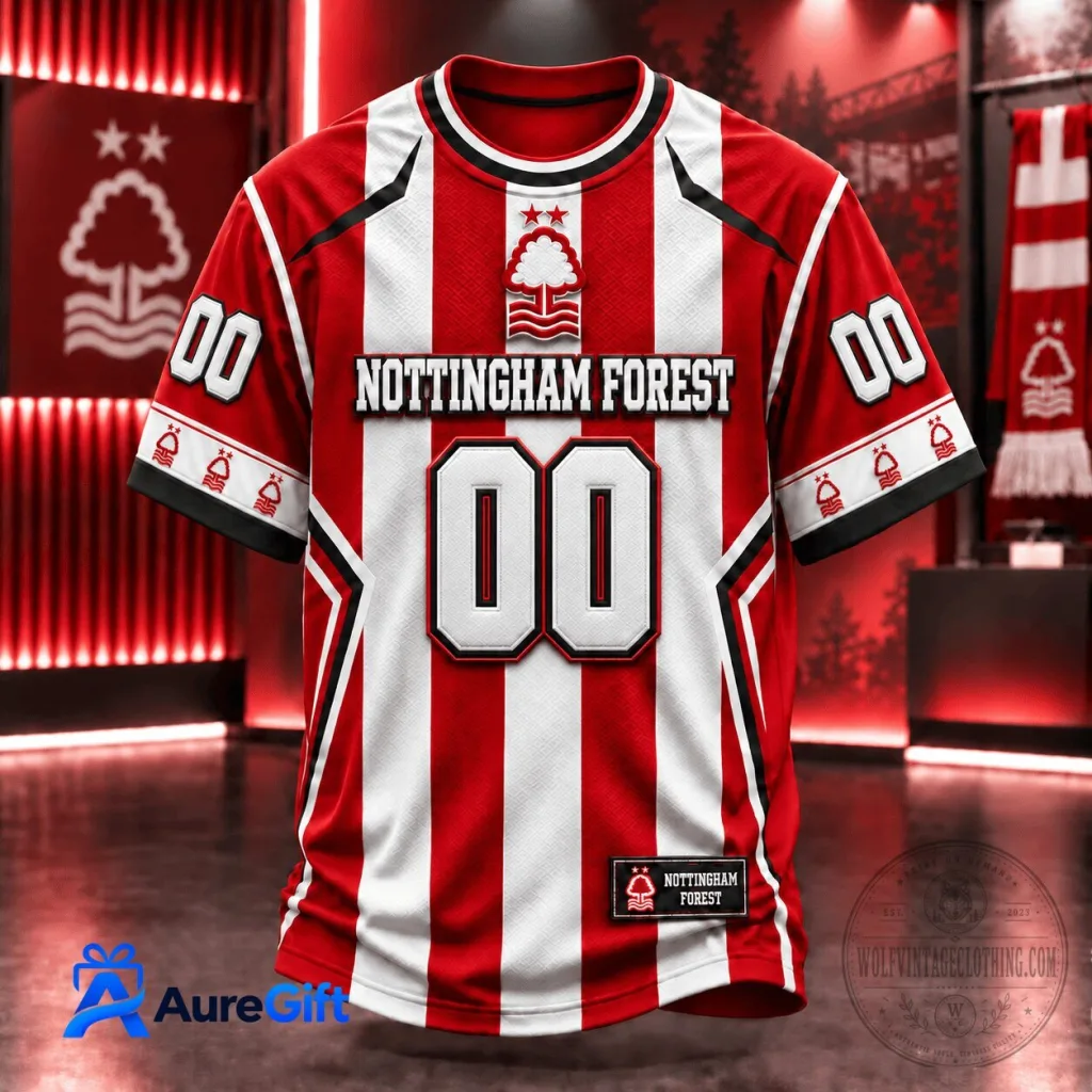 Nottingham Forest Football Club Personalized Red and White Striped Jersey Nottingham Forest Football Club Personalized Red and White Striped Jersey
