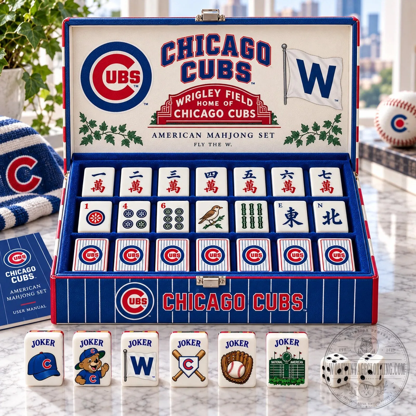 Chicago Cubs Mahjong Game Set with Storage Case and Tiles 1 Chicago Cubs Mahjong Game Set with Storage Case and Tiles