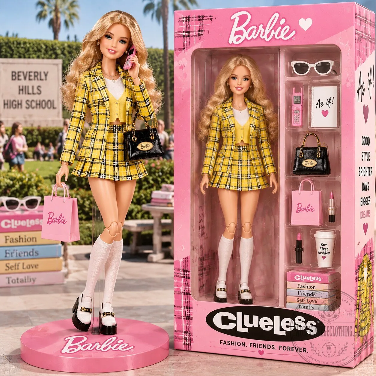 Clueless Barbie Doll with Plaid Outfit and Accessories