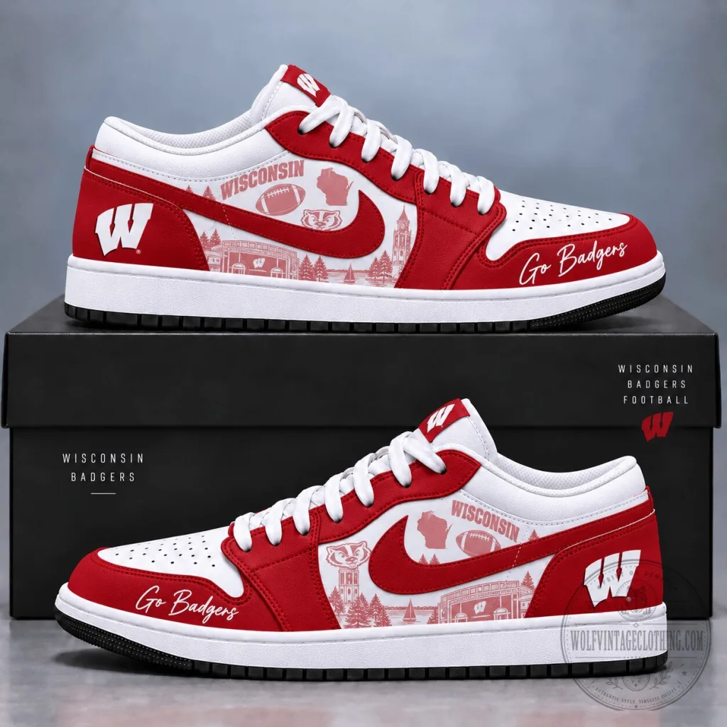 Wisconsin Badgers Football Team Custom Low Top Sneakers Wisconsin Badgers Football Team Custom Low Top Sneakers