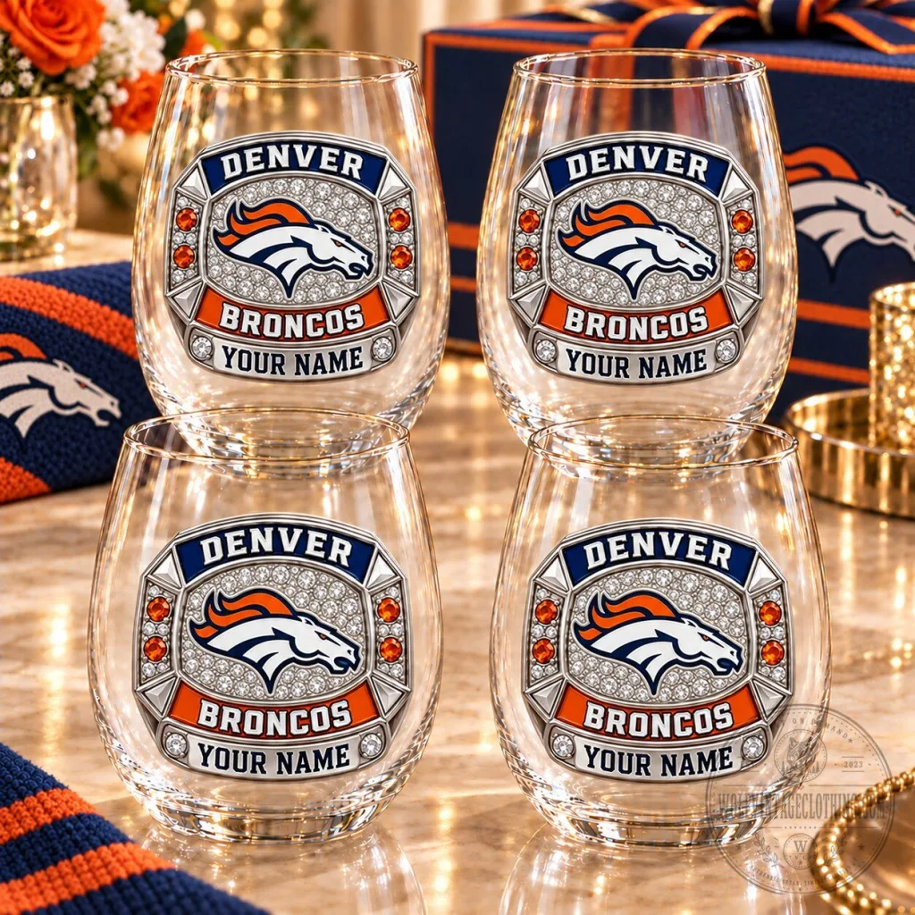 Denver Broncos NFL Football Team Personalized Stemless Wine Glass Set Denver Broncos NFL Football Team Personalized Stemless Wine Glass Set