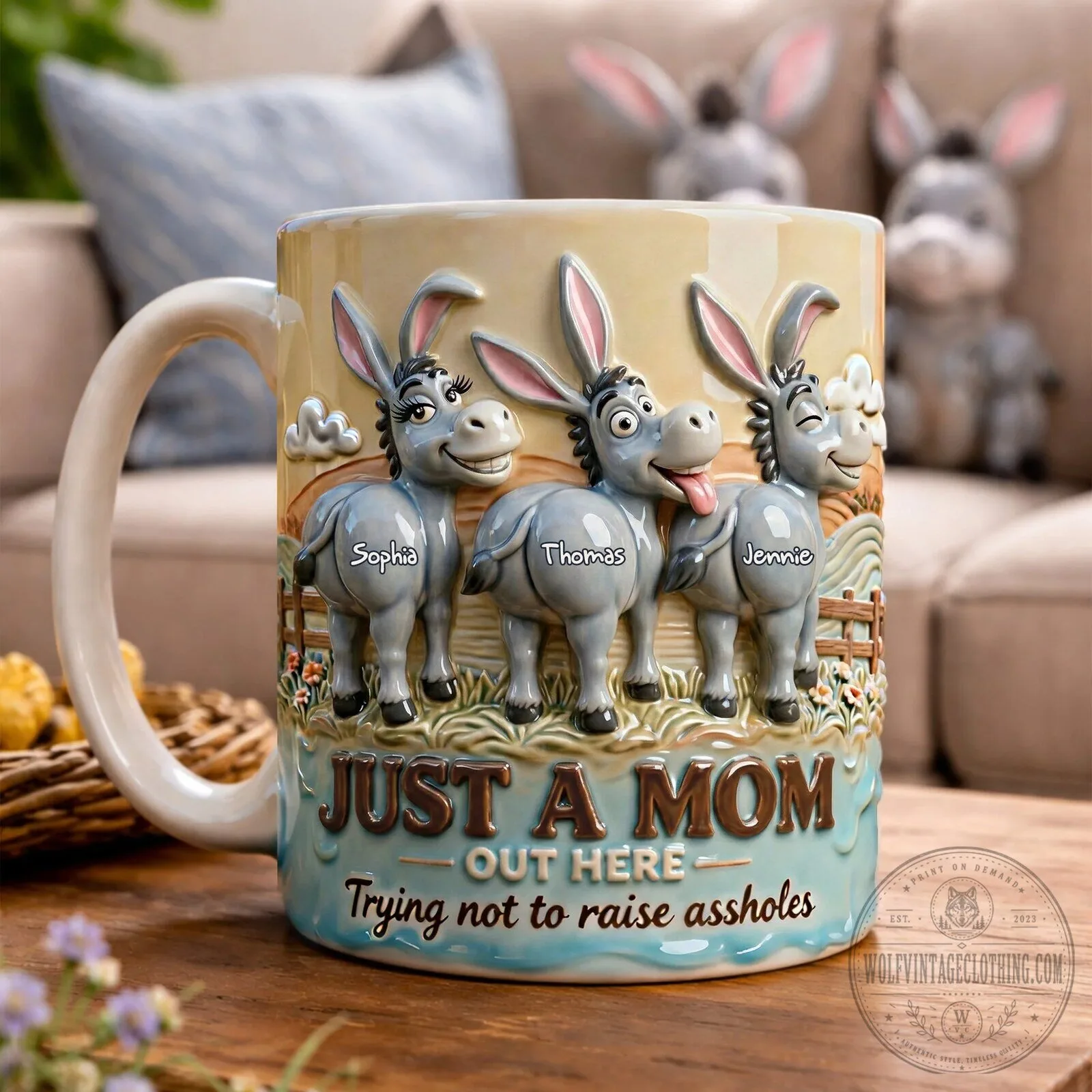 Personalized Donkey Mom Coffee Mug Just A Mom Out Here Trying Not To Raise Assholes 10 Personalized Donkey Mom Coffee Mug Just A Mom Out Here Trying Not To Raise Assholes