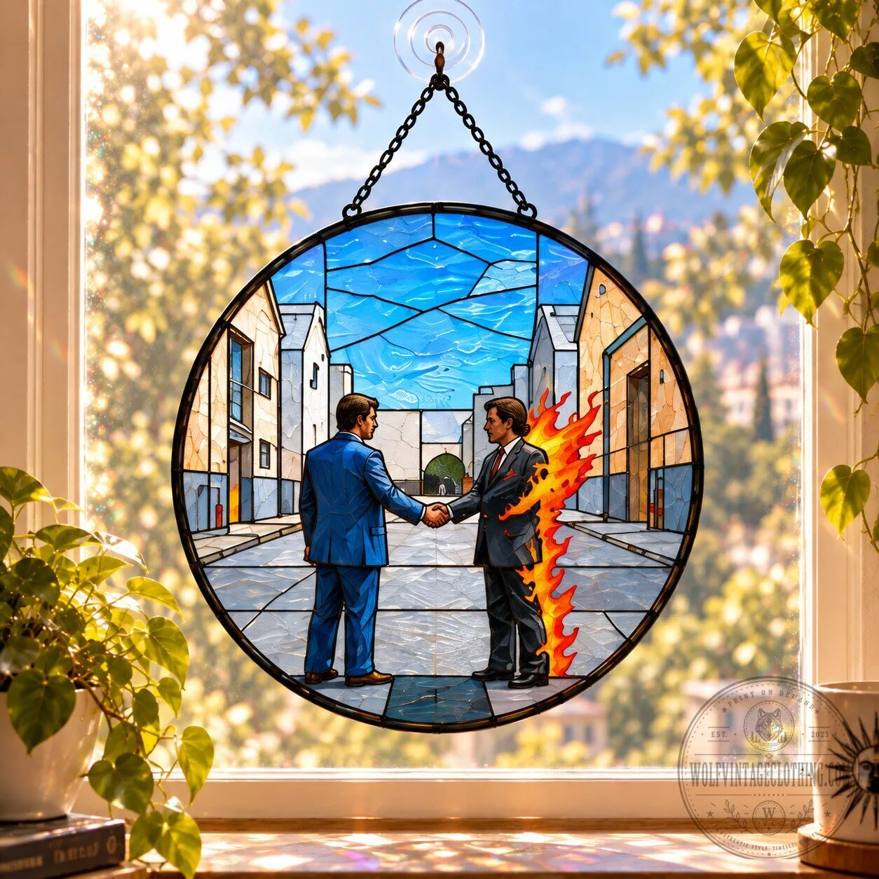 Pink Floyd Wish You Were Here Album Cover Stained Glass Suncatcher Window Hanging