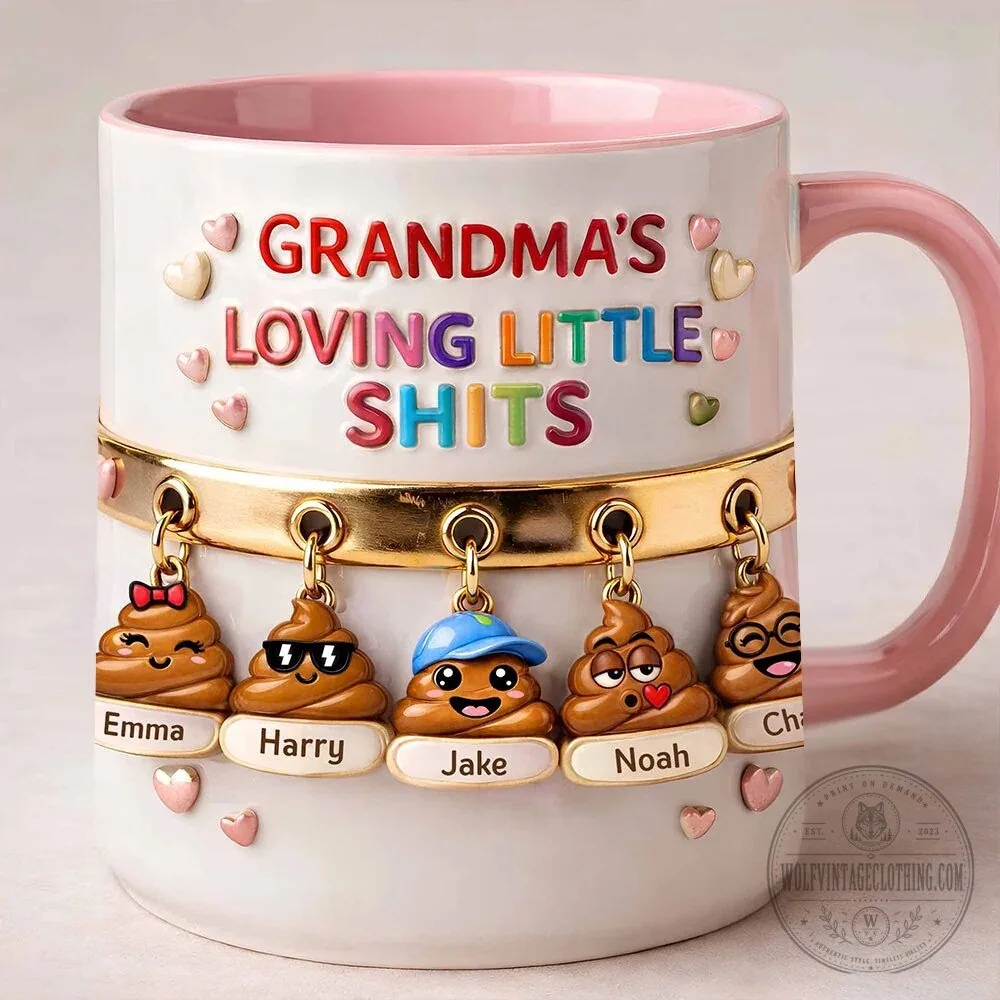 Personalized Grandma's Loving Little Shits Custom Name Poop Emoji Mug