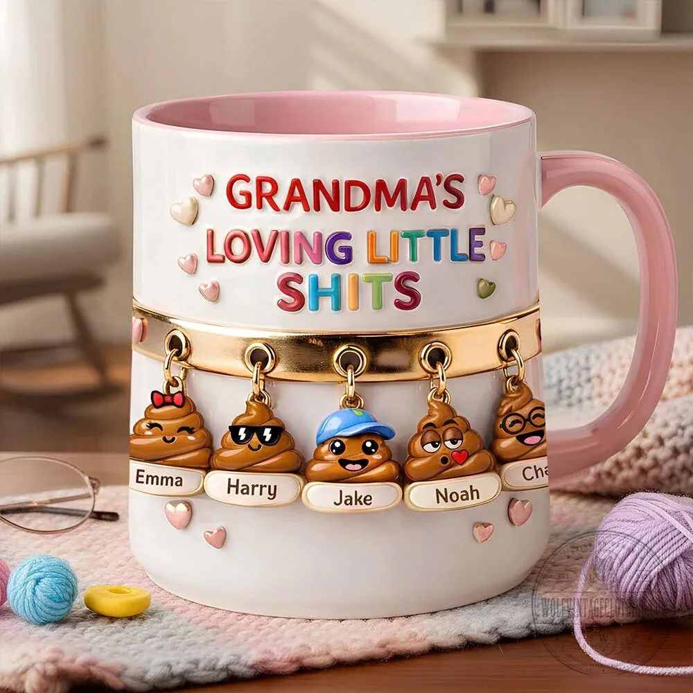 Personalized Grandma's Loving Little Shits Custom Name Poop Emoji Mug 7 Personalized Grandma