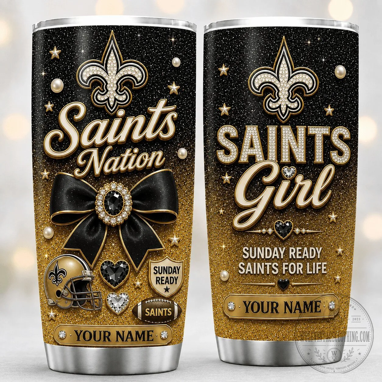 New Orleans Saints Football Team Personalized Glitter Black and Gold Tumbler 1 New Orleans Saints Football Team Personalized Glitter Black and Gold Tumbler