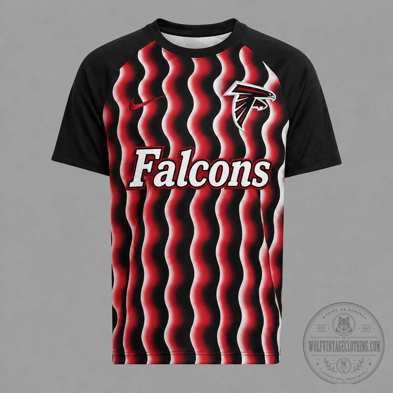 Atlanta Falcons Red Black Wavy Pattern Football Team Fan T-Shirt