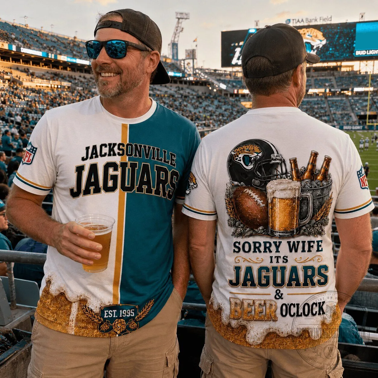 Match Day Jacksonville Jaguars Football Fan Beer O'Clock Funny Graphic T-Shirt