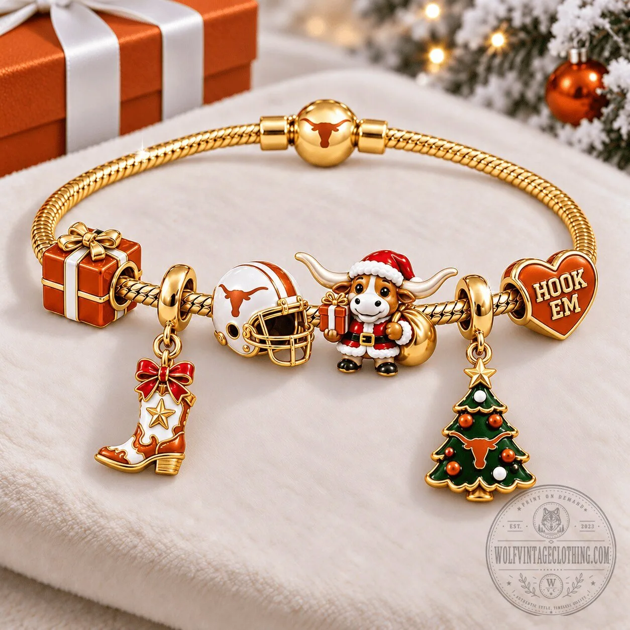 Texas Longhorns Christmas Charm Bracelet