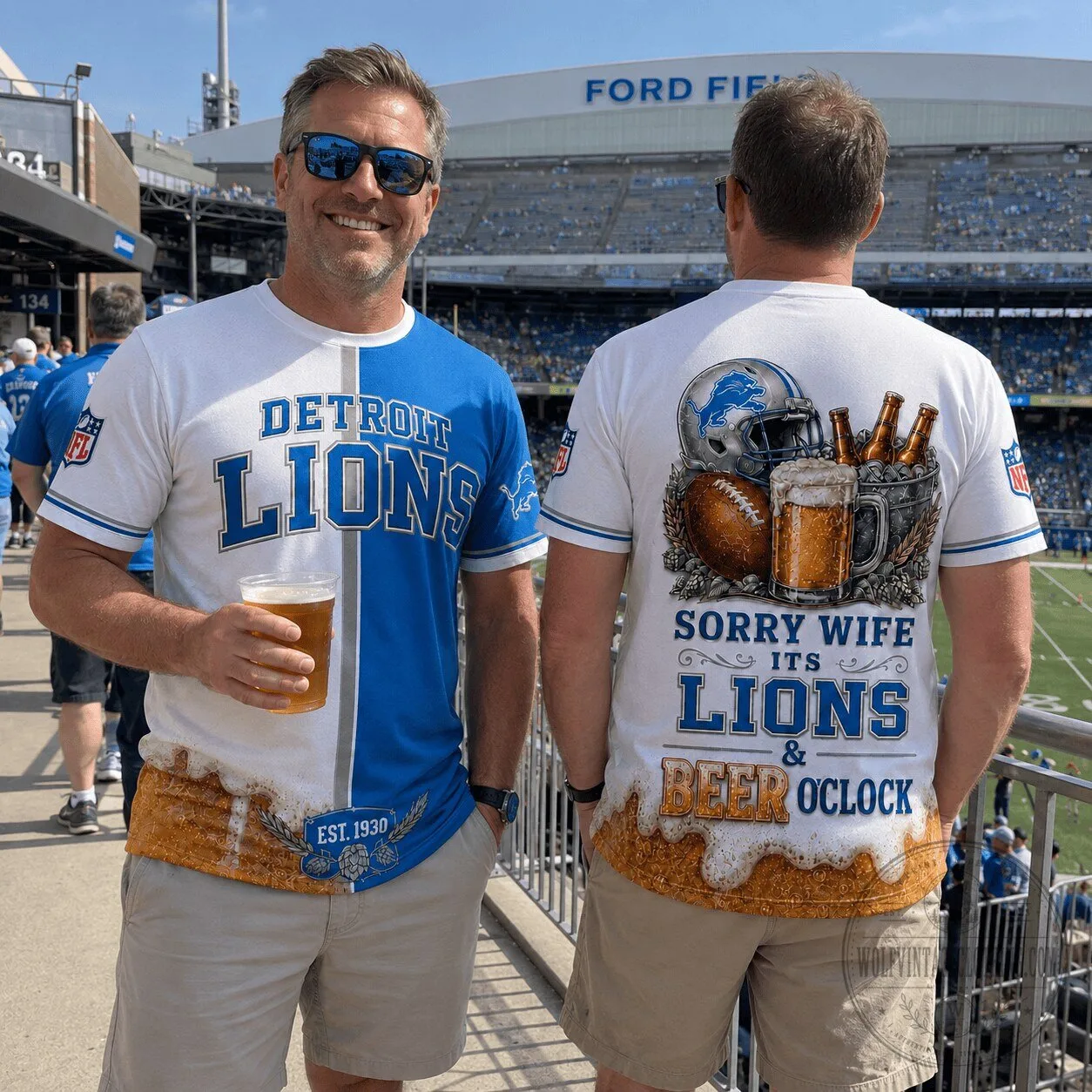 Detroit Lions Match Day Football Beer Graphic T-Shirt