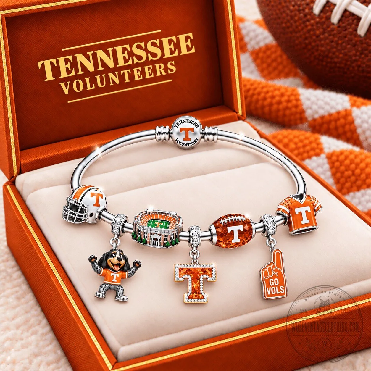 Tennessee Volunteers Football Charm Bracelet with Team Mascot