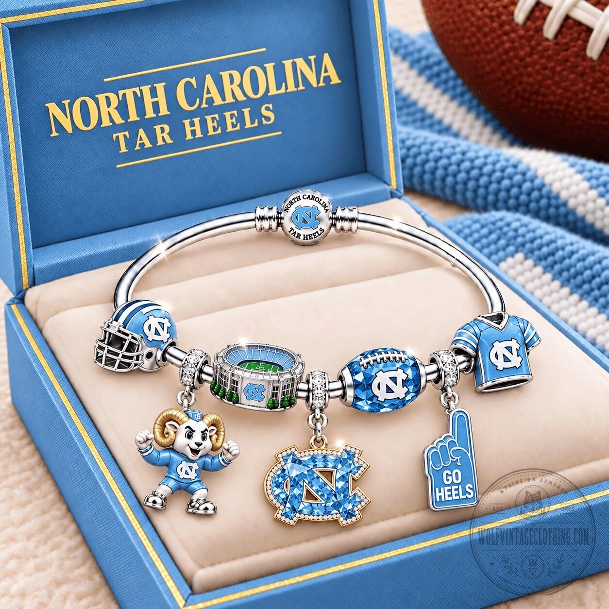 North Carolina Tar Heels Football Charm Bracelet