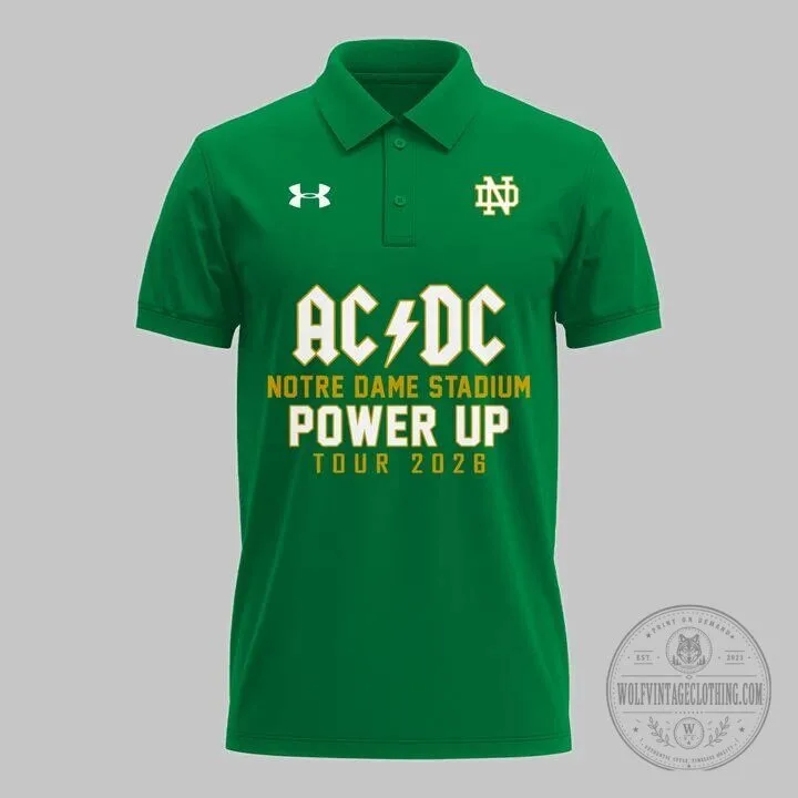 2026 Green Polo Shirt for Notre Dame Football AC/DC Power Up Tour 10 2026 Green Polo Shirt for Notre Dame Football AC/DC Power Up Tour