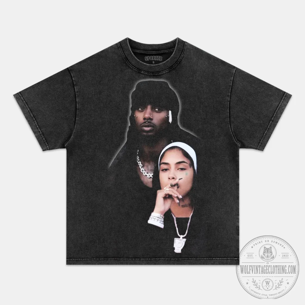 Playboi Carti and Gio Washed Black Graphic T-Shirt Playboi Carti and Gio Washed Black Graphic T-Shirt