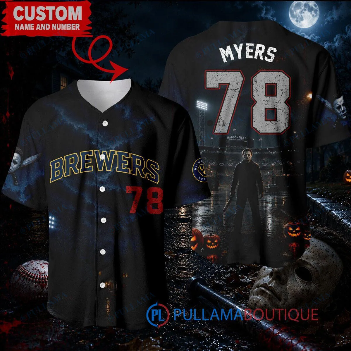 Milwaukee Brewers Baseball Michael Myers Halloween Night Game Custom Jersey