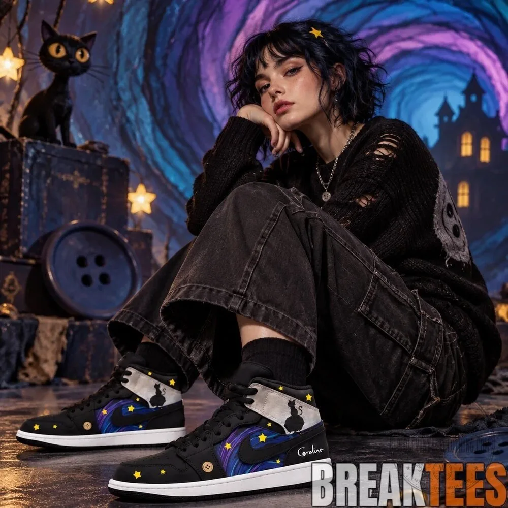 Coraline Black Cat Starry Night Halloween High-Top Sneakers 9 Coraline Black Cat Starry Night Halloween High-Top Sneakers