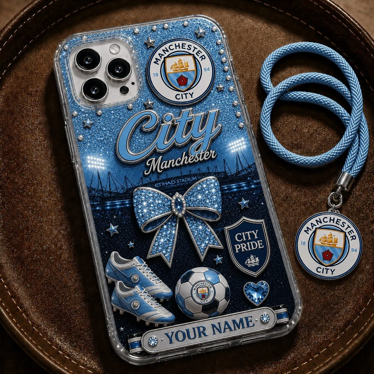 Manchester City Football Club Glitter Blue Personalized Phone Case