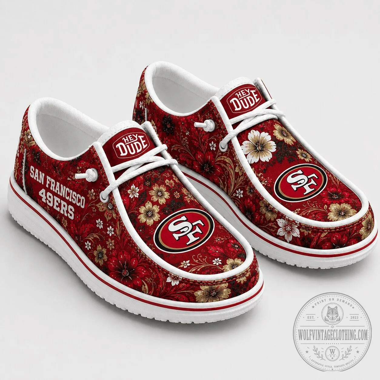 San Francisco 49ers Floral Pattern Red Loafer Shoes