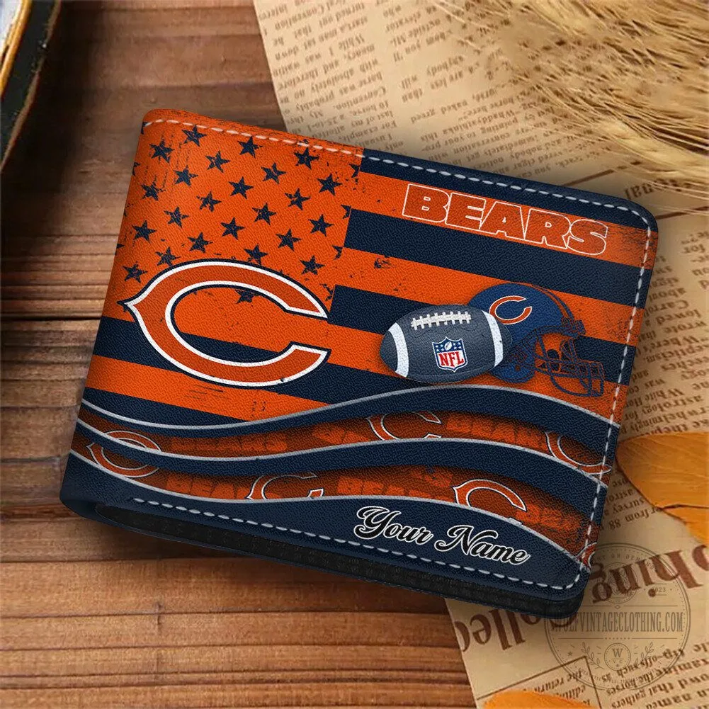 Chicago Bears American Flag Custom Name Football Wallet