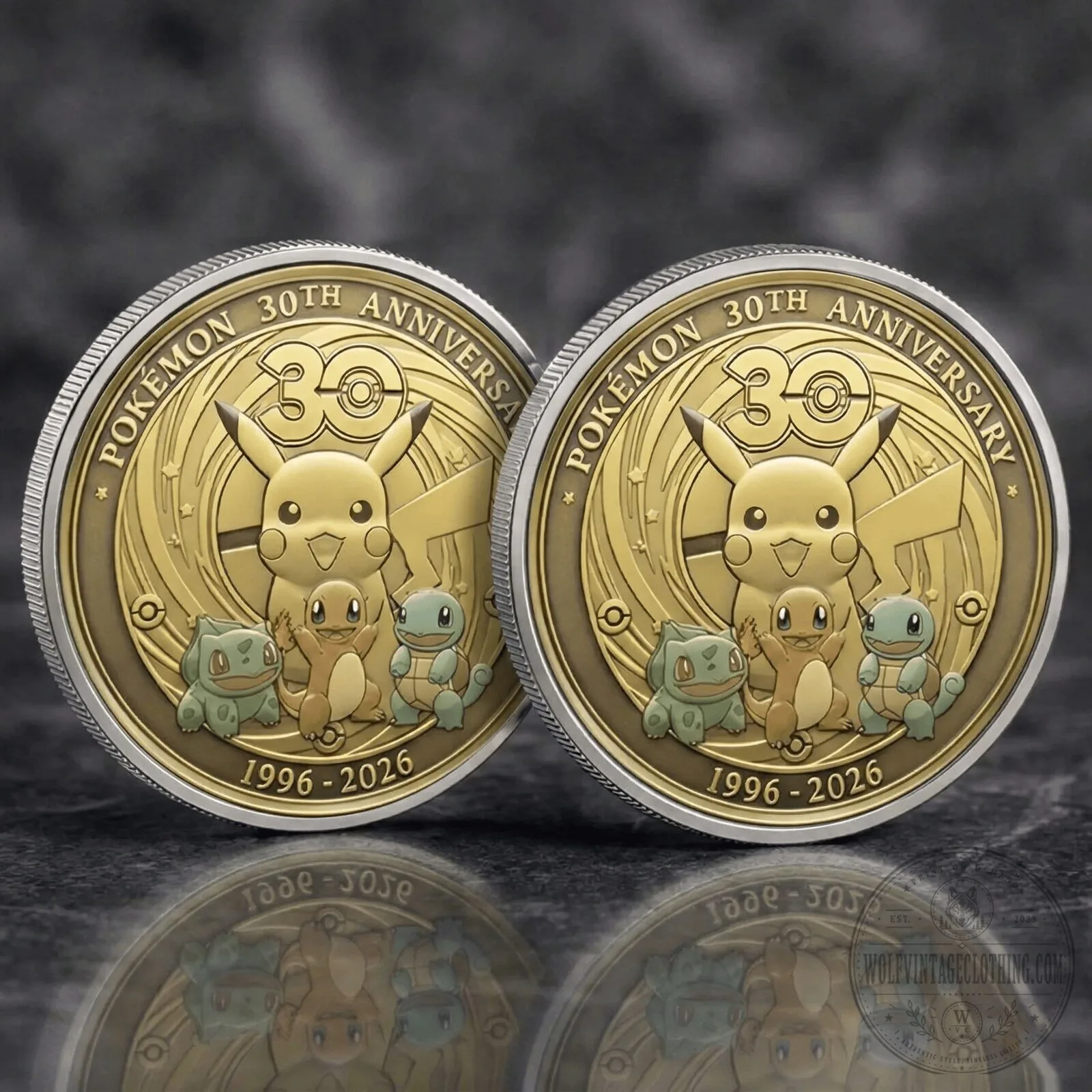 Celebrating 30 Years of Pokemon: Commemorative Coin featuring Pikachu, Squirtle, Charmander, Bulbasaur