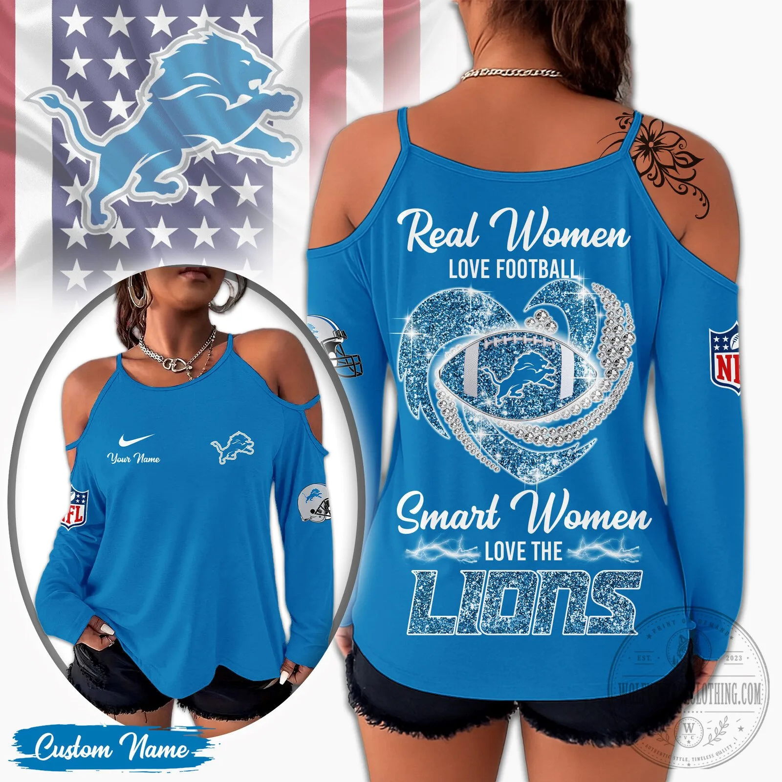 Detroit Lions Real Women Love Football Smart Women Love The Lions Cold Shoulder Long Sleeve