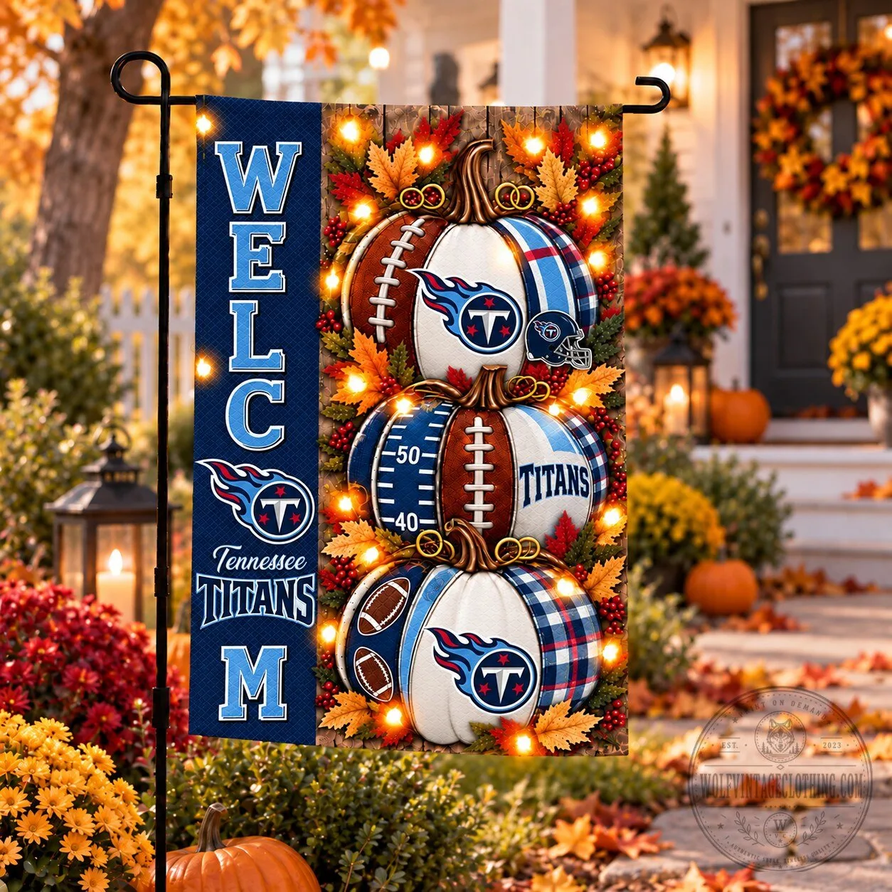 Tennessee Titans Halloween Football Pumpkins Welcome Garden Flag