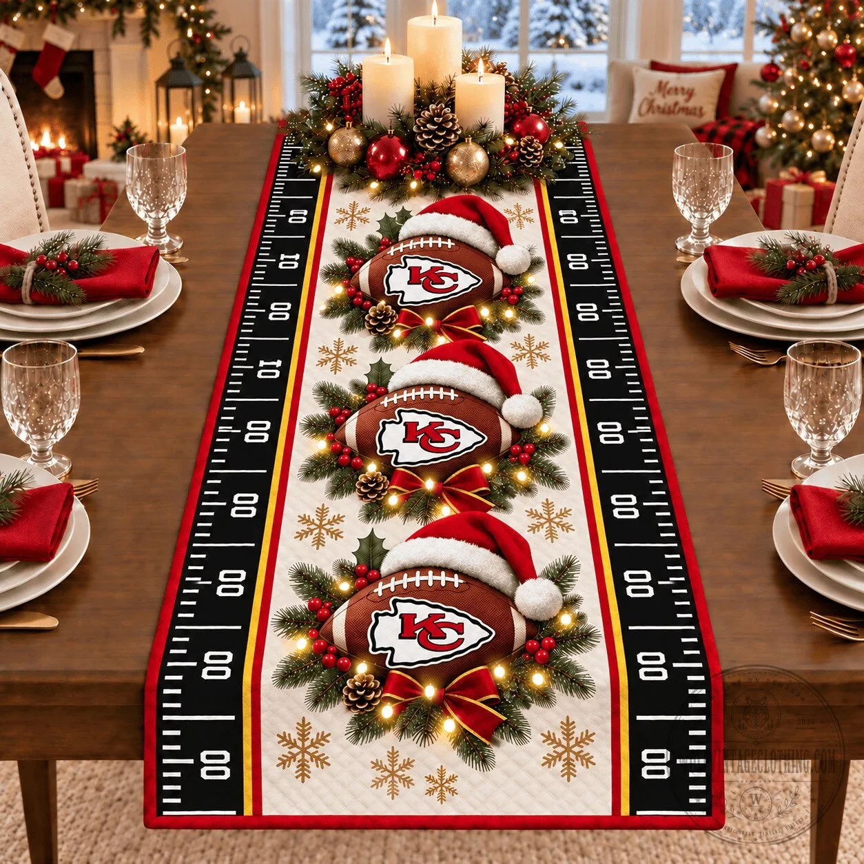 Kansas City Chiefs Christmas Football Table Runner