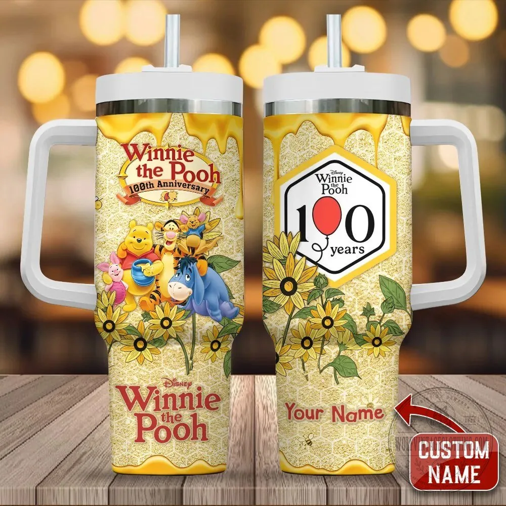Winnie the Pooh 100th Anniversary Honey Sunflowers Personalized Tumbler 1 Winnie the Pooh 100th Anniversary Honey Sunflowers Personalized Tumbler