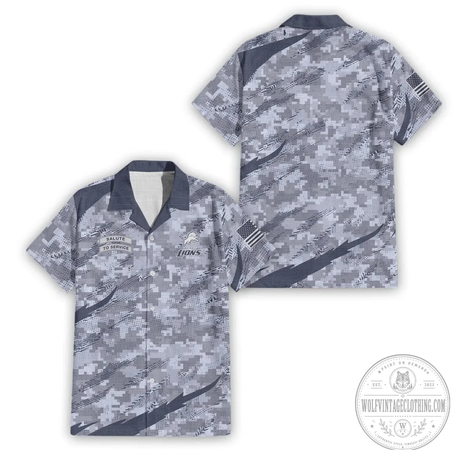 Detroit Lions Salute To Service Digital Camouflage Hawaiian Shirt