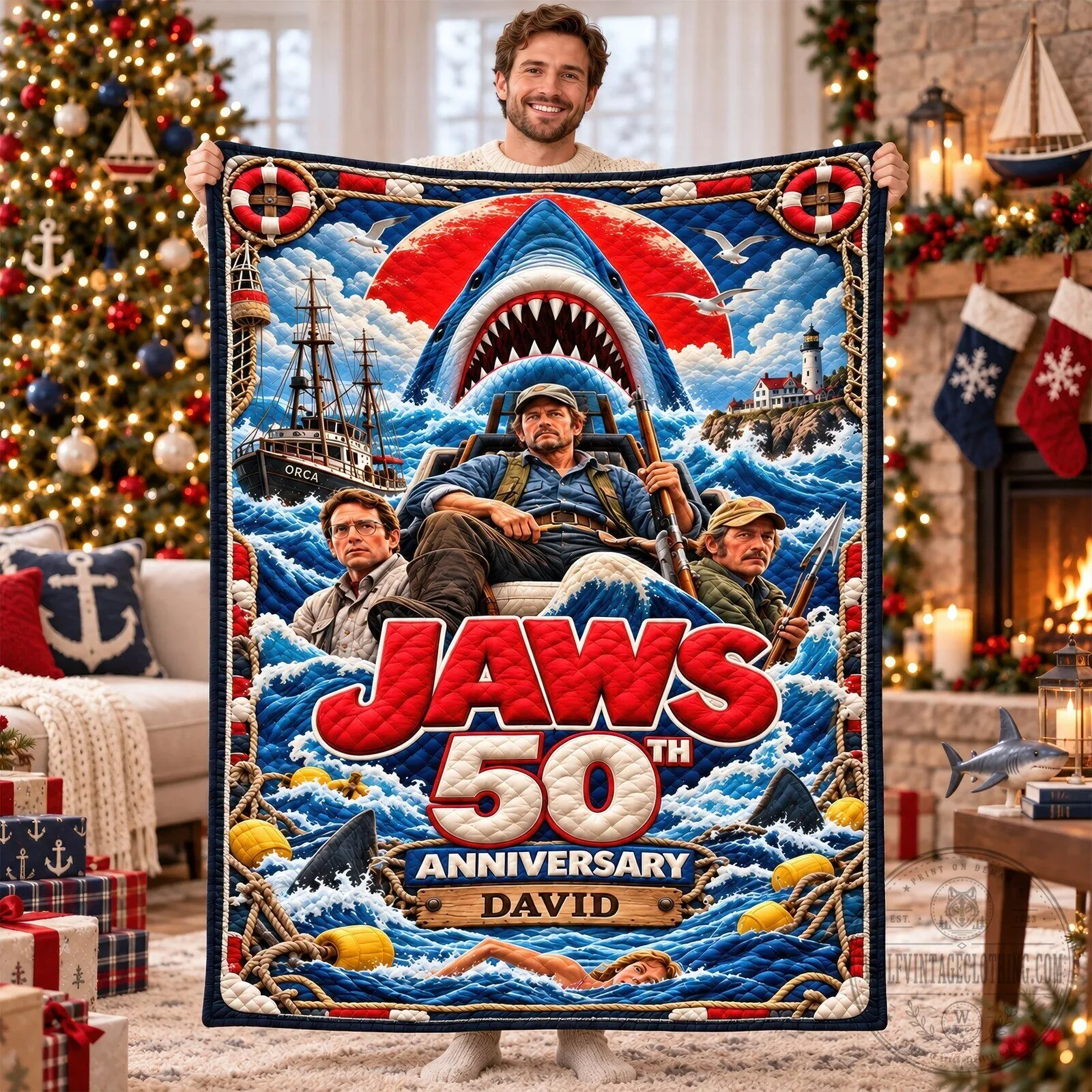 Jaws 50th Anniversary Movie Poster Personalized Blanket