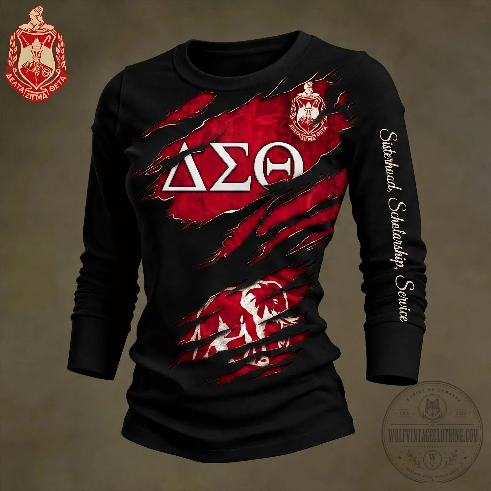 Delta Sigma Theta Sorority Sisterhood Scholarship Service Long-Sleeve Shirt