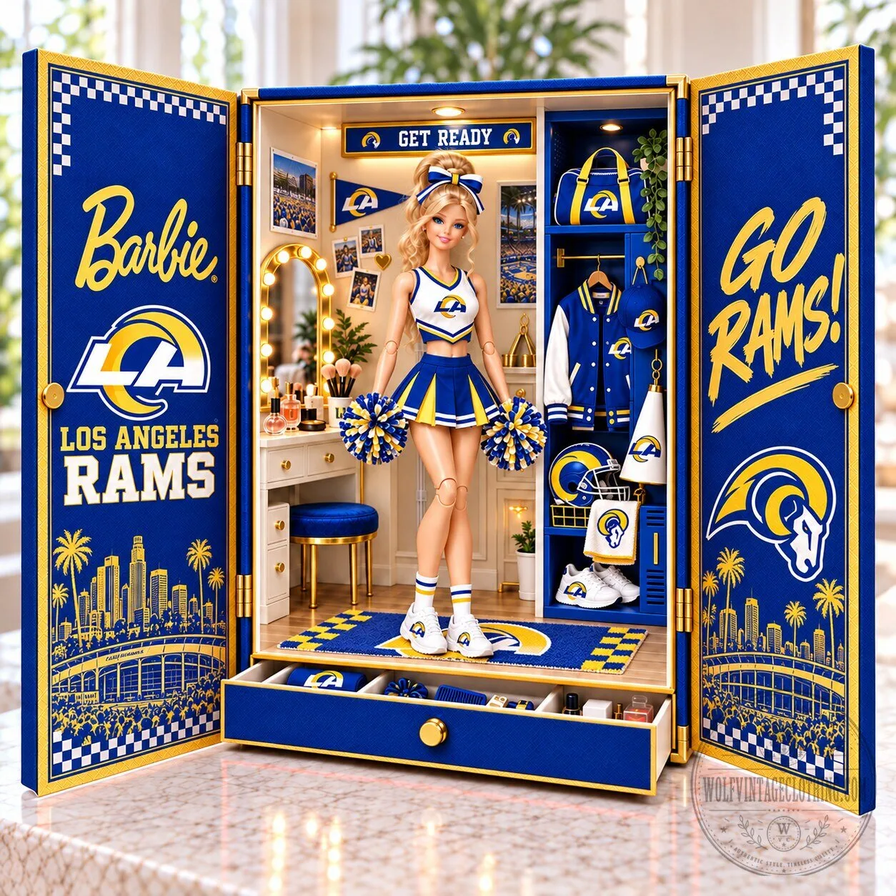 Barbie Los Angeles Rams Commemorative Collectible Doll and Wardrobe Set 1 Barbie Los Angeles Rams Commemorative Collectible Doll and Wardrobe Set