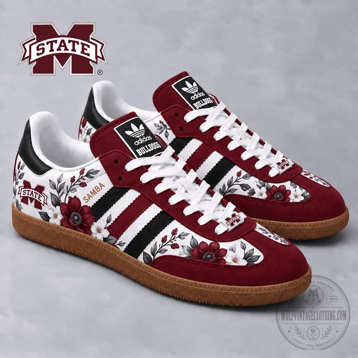 Mississippi State Bulldogs Floral Heritage Adidas Samba Shoes for Women 2 Mississippi State Bulldogs Floral Heritage Adidas Samba Shoes for Women