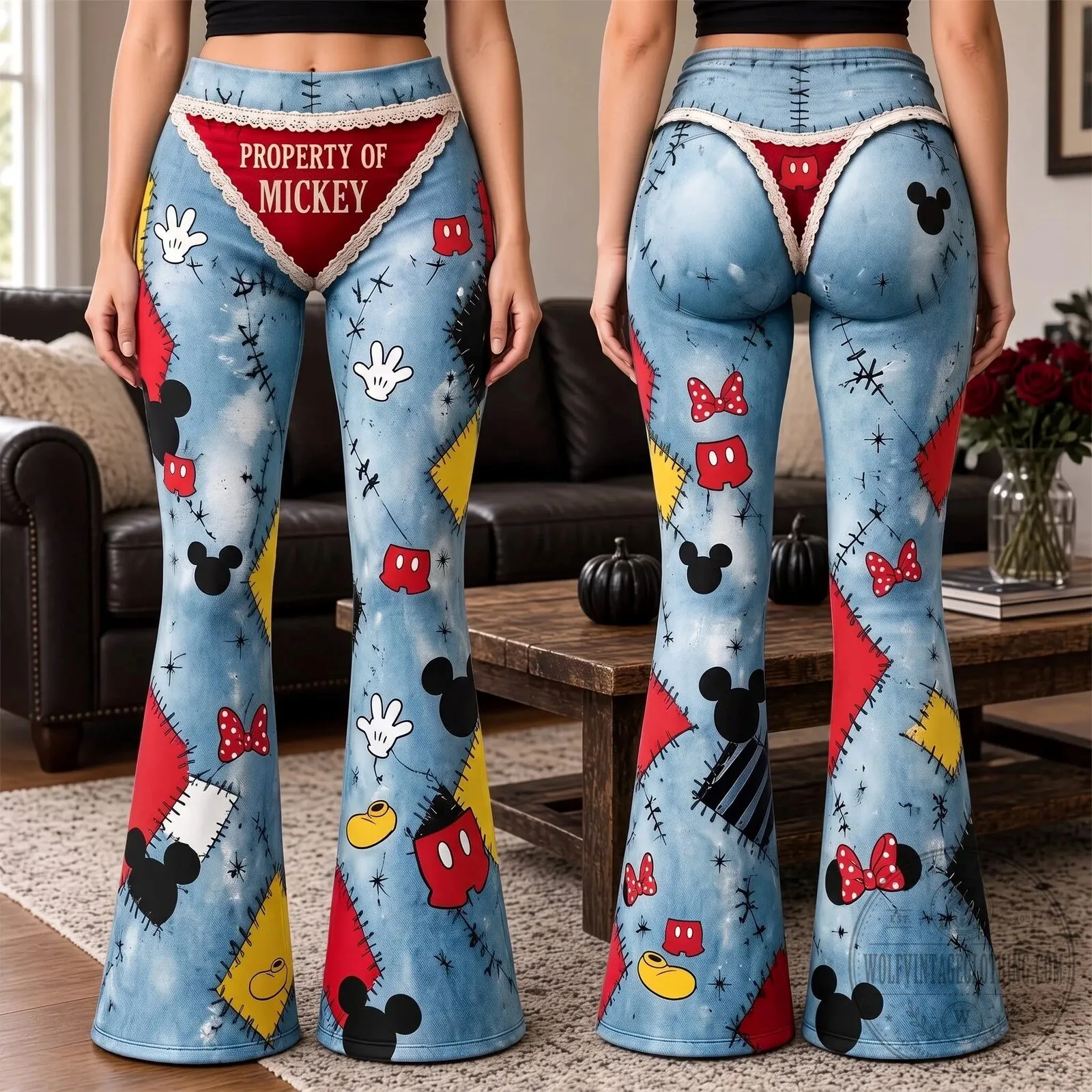 Mickey Mouse Patchwork Property of Mickey Flare Leggings