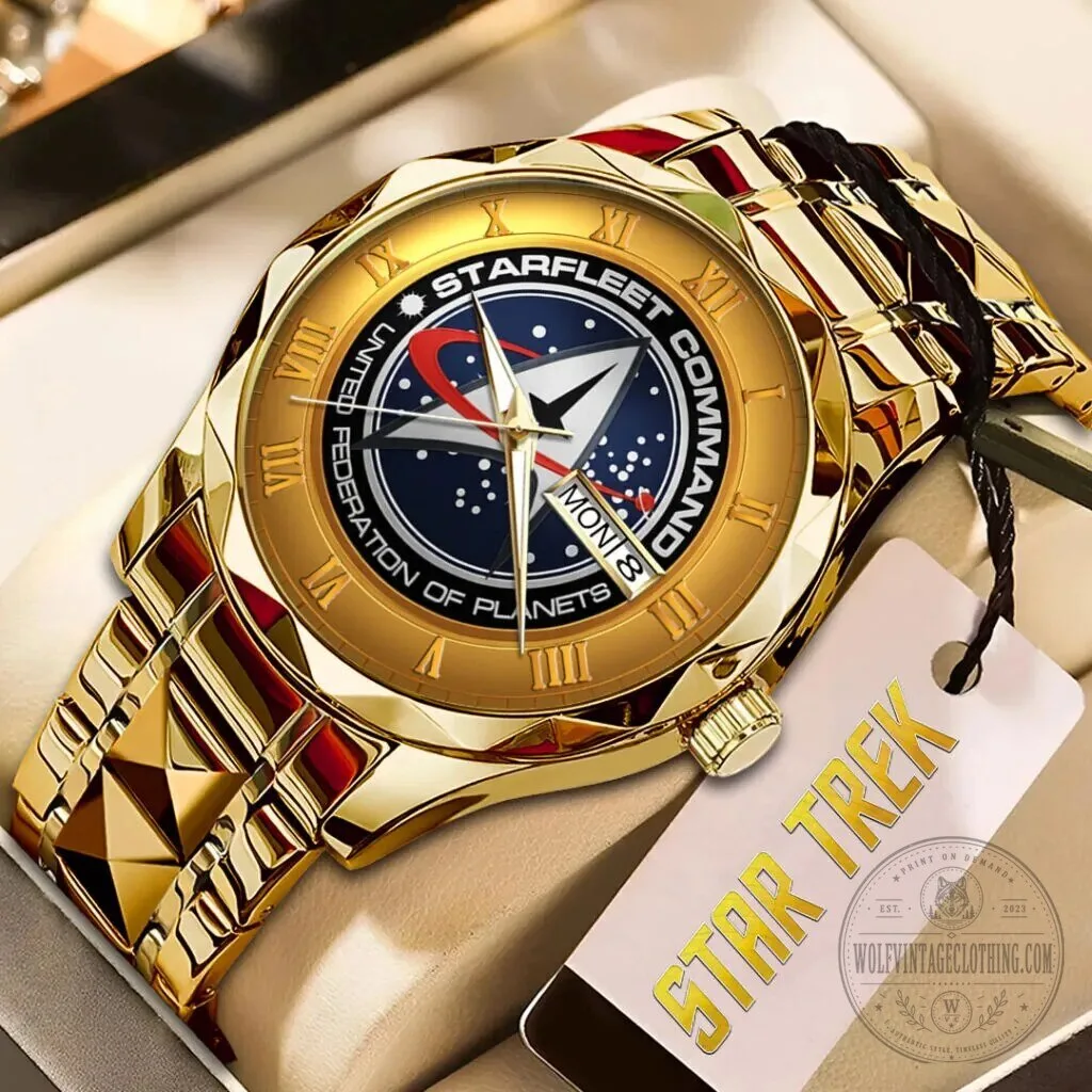 Luxury Quartz Watch with Gold Plating - Starfleet Command from Star Trek 9 Luxury Quartz Watch with Gold Plating - Starfleet Command from Star Trek
