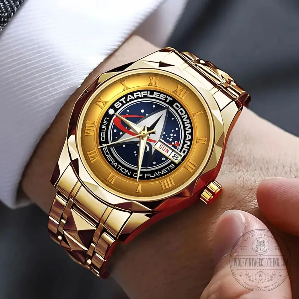 Luxury Quartz Watch with Gold Plating - Starfleet Command from Star Trek 10 Luxury Quartz Watch with Gold Plating - Starfleet Command from Star Trek