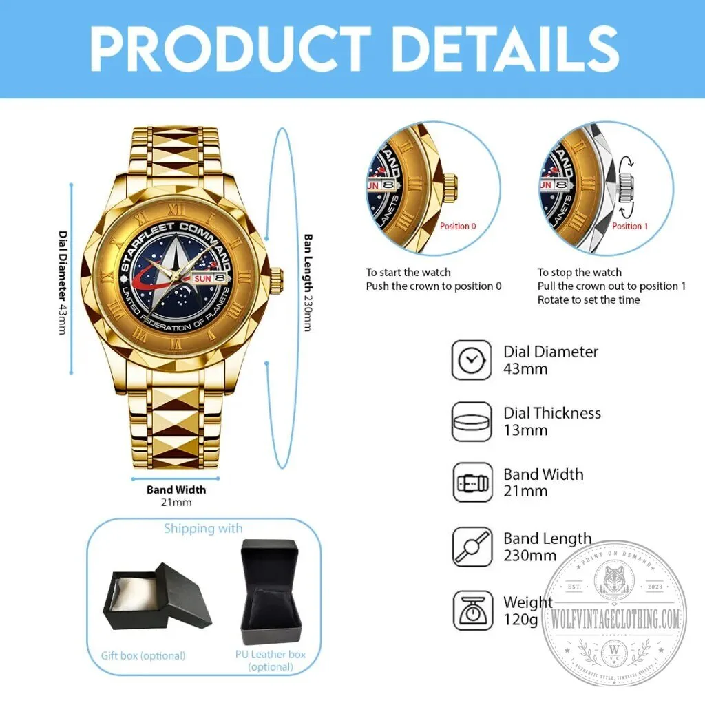 Luxury Quartz Watch with Gold Plating - Starfleet Command from Star Trek 13 Luxury Quartz Watch with Gold Plating - Starfleet Command from Star Trek