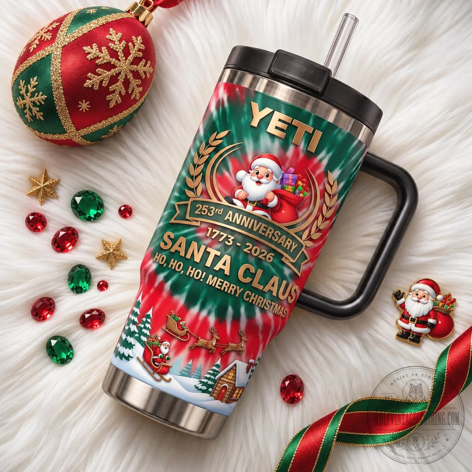 Santa Claus 253rd Anniversary Tie-Dye Christmas Handle Tumbler 8 Santa Claus 253rd Anniversary Tie-Dye Christmas Handle Tumbler