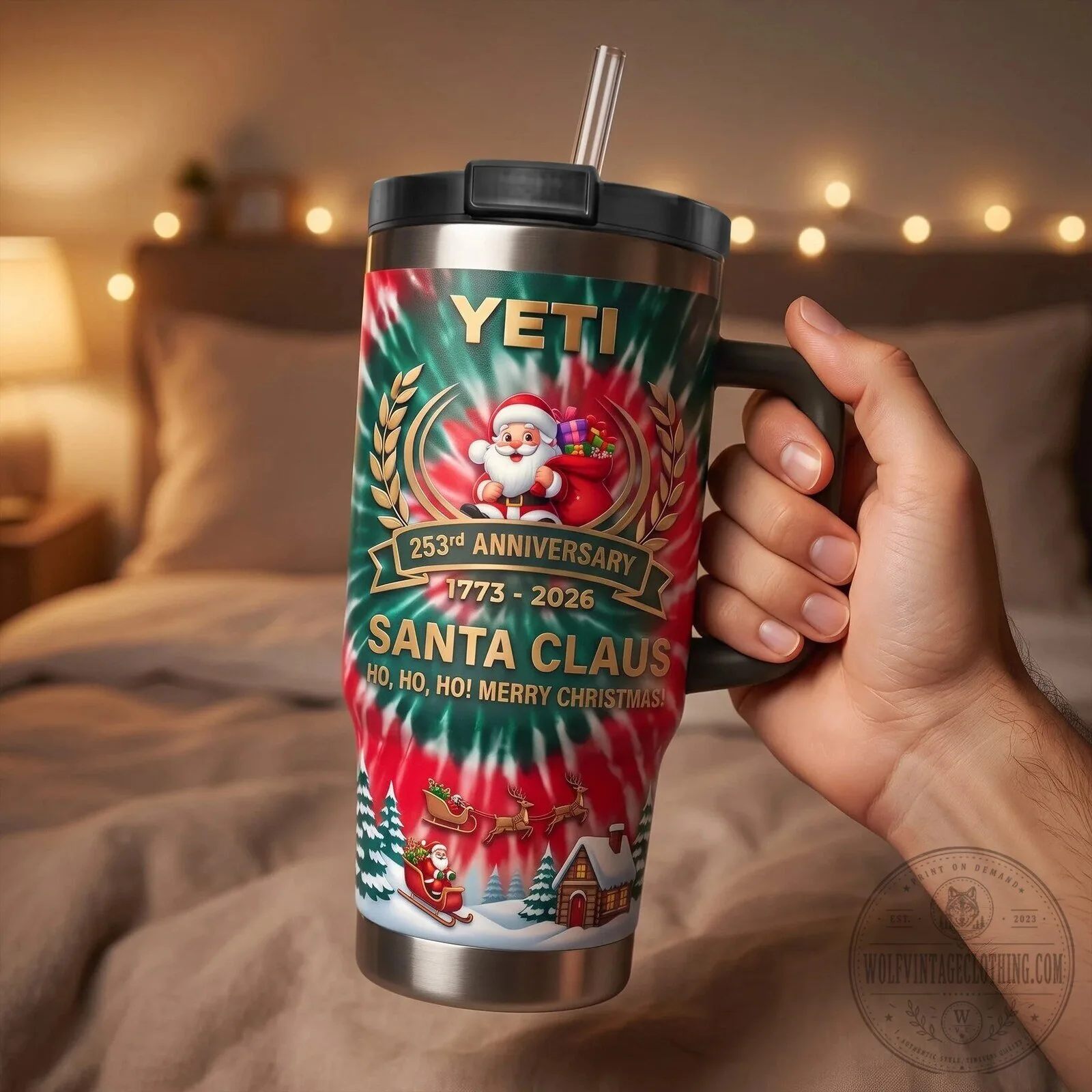 Santa Claus 253rd Anniversary Tie-Dye Christmas Handle Tumbler 9 Santa Claus 253rd Anniversary Tie-Dye Christmas Handle Tumbler