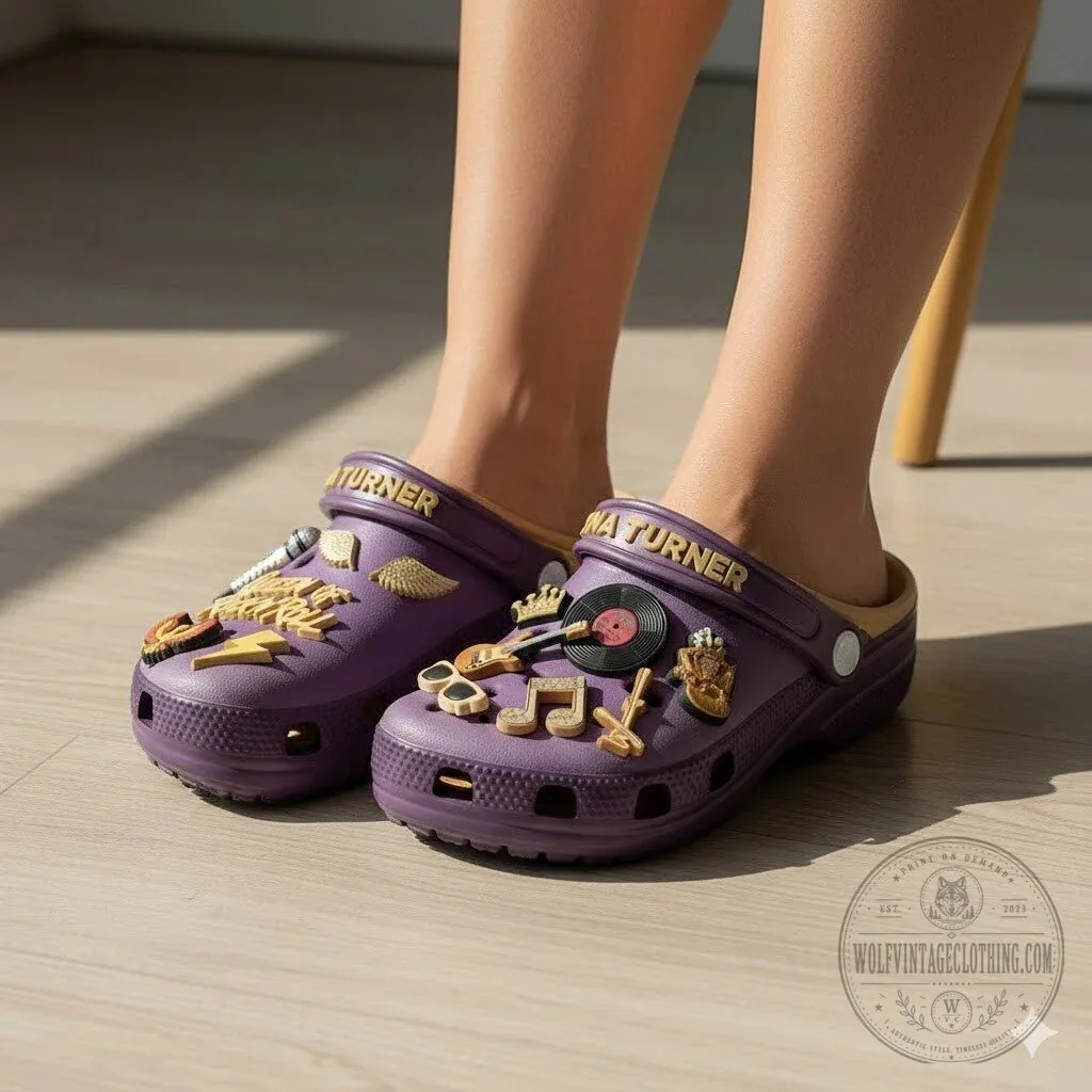 Tina Turner Queen of Rock and Roll Music Fan Purple Clogs Shoes 8 Tina Turner Queen of Rock and Roll Music Fan Purple Clogs Shoes