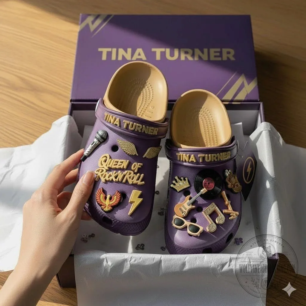 Tina Turner Queen of Rock and Roll Music Fan Purple Clogs Shoes 9 Tina Turner Queen of Rock and Roll Music Fan Purple Clogs Shoes