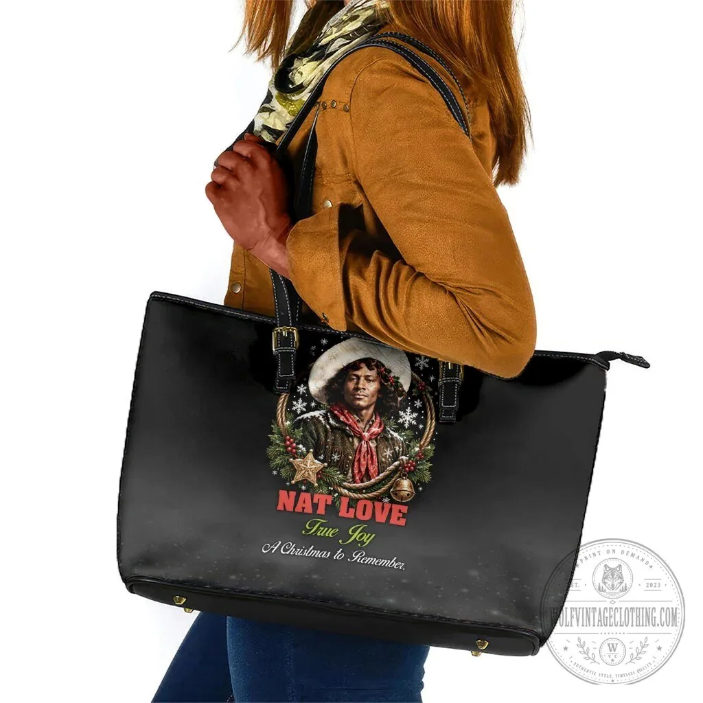 Nat Love True Joy Christmas Portrait Holiday Black Leather Tote Bag 7 Nat Love True Joy Christmas Portrait Holiday Black Leather Tote Bag