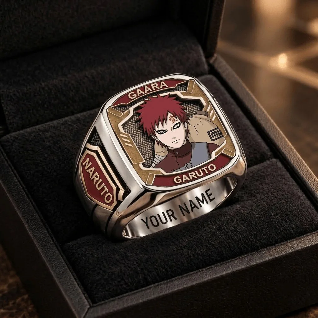 Naruto Gaara Anime Character Custom Engraved Stainless Steel Ring for Fans