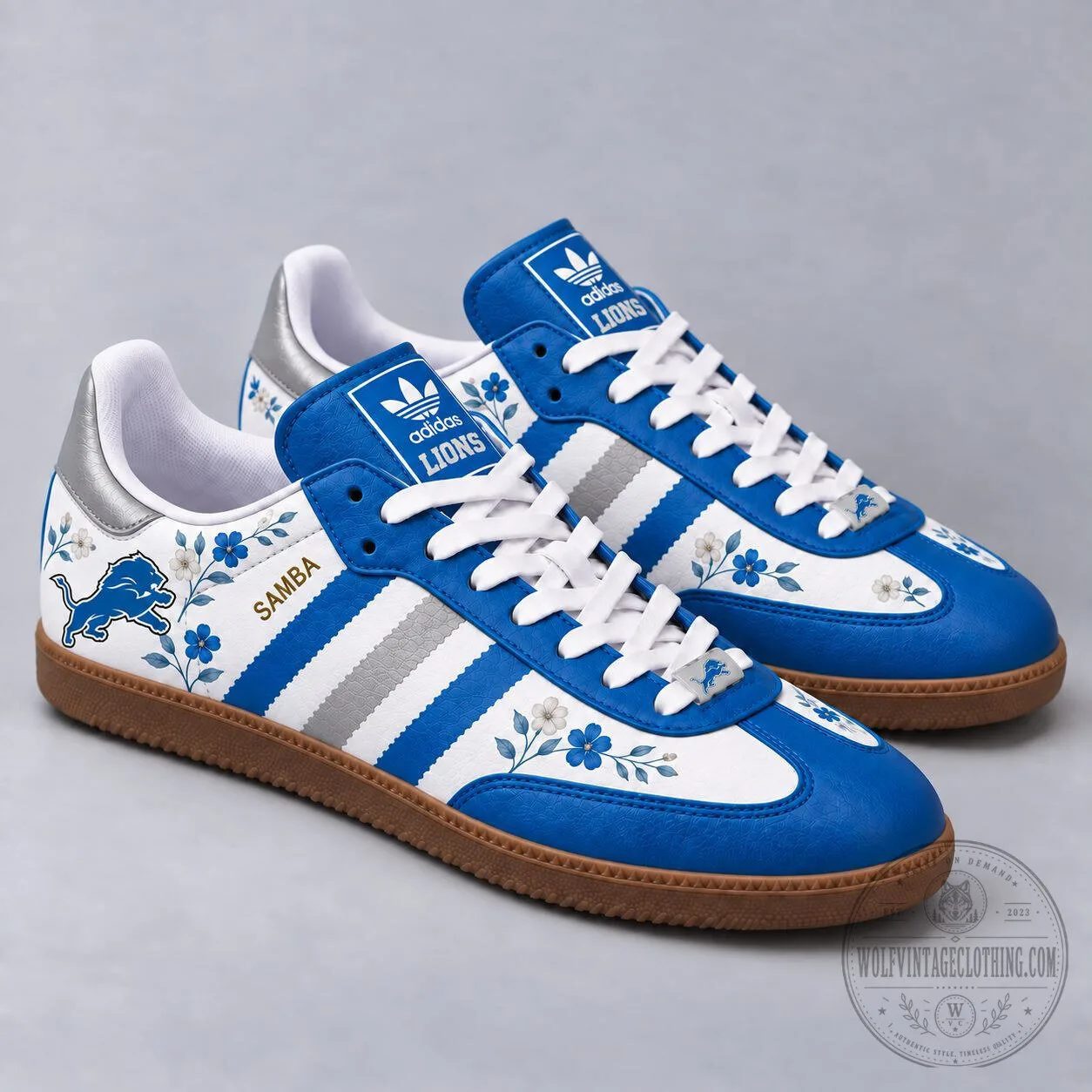 Detroit Lions NFL Floral Game Day Samba Style Sneakers for Men and Women