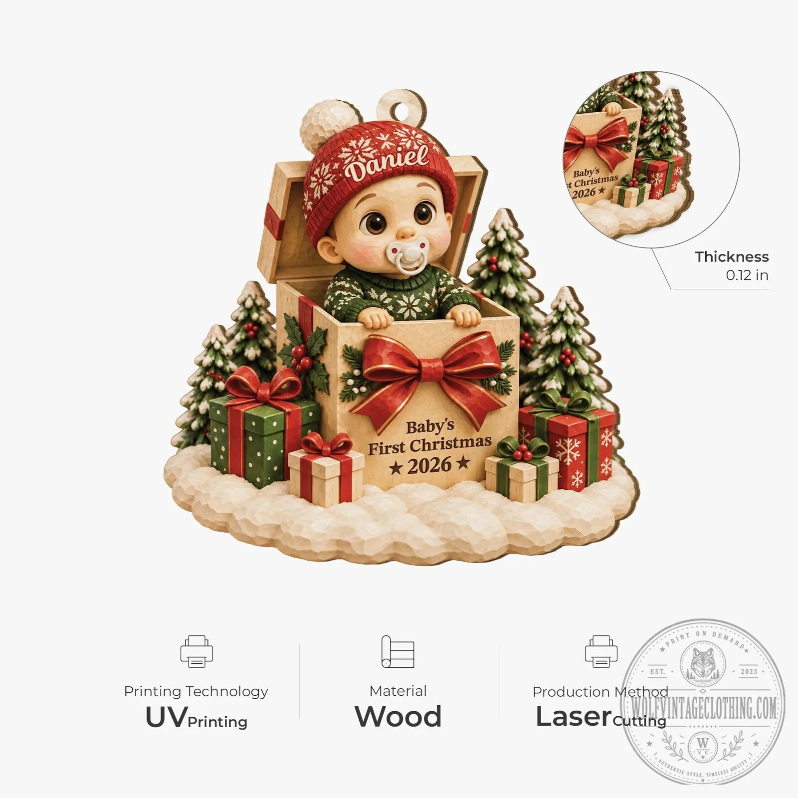 Baby's First Christmas 2026 Personalized Ornament for Newborns 12 Baby