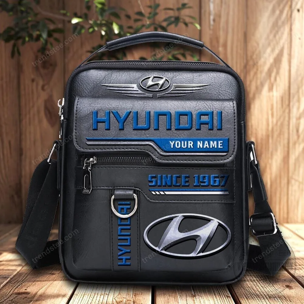 Hyundai Custom Name Since 1967 Black Leather Crossbody Bag