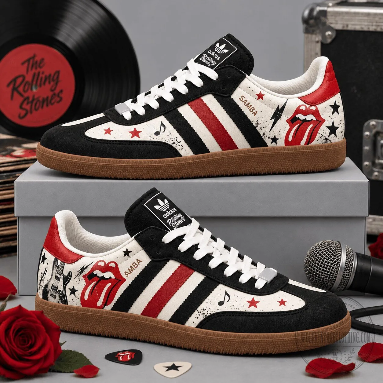Rolling Stones Adidas Samba OG Black Red Tongue Graphic Shoes 4 Rolling Stones Adidas Samba OG Black Red Tongue Graphic Shoes