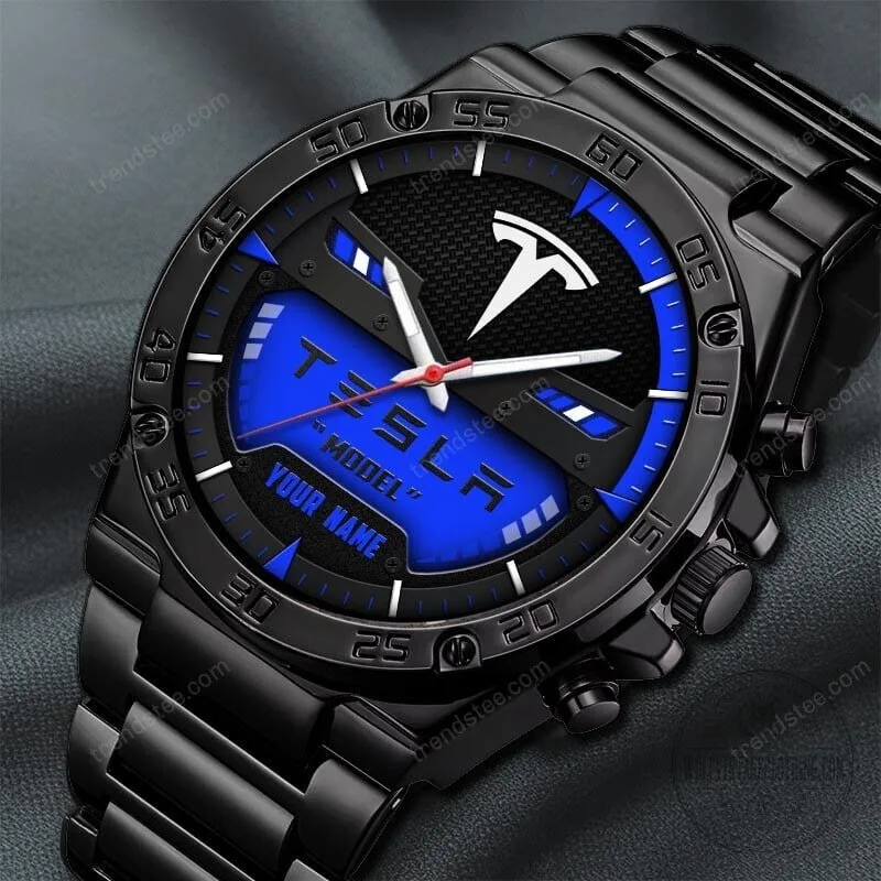 Tesla Custom Name Black and Blue Luxury Stainless Steel Watch 21 Tesla Custom Name Black and Blue Luxury Stainless Steel Watch